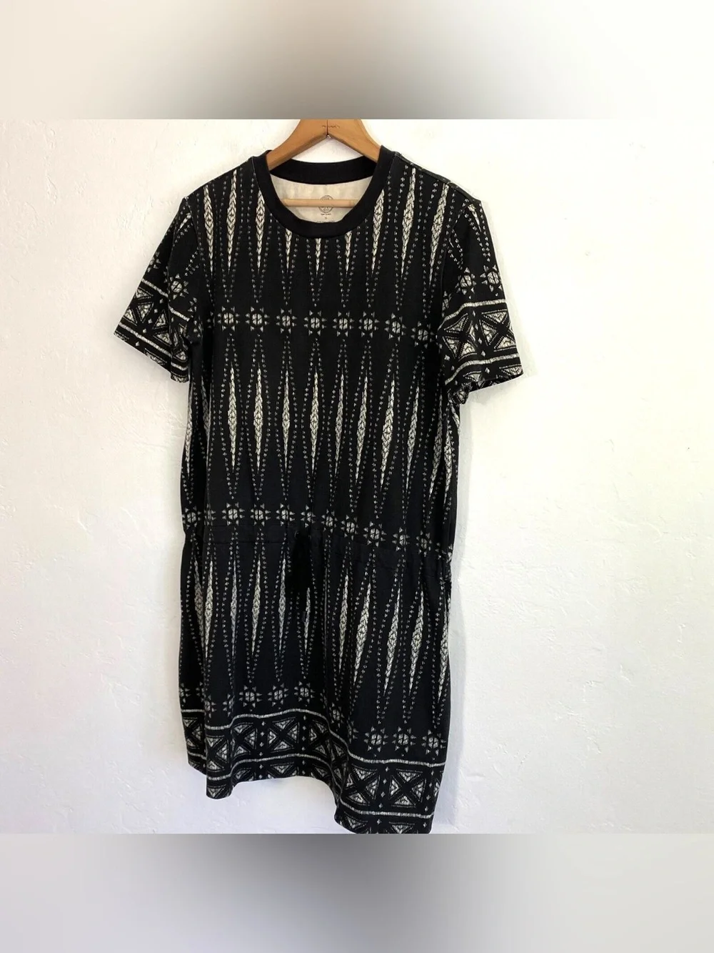 Tory Burch Black and Cream Short-Sleeve Patterned Dress